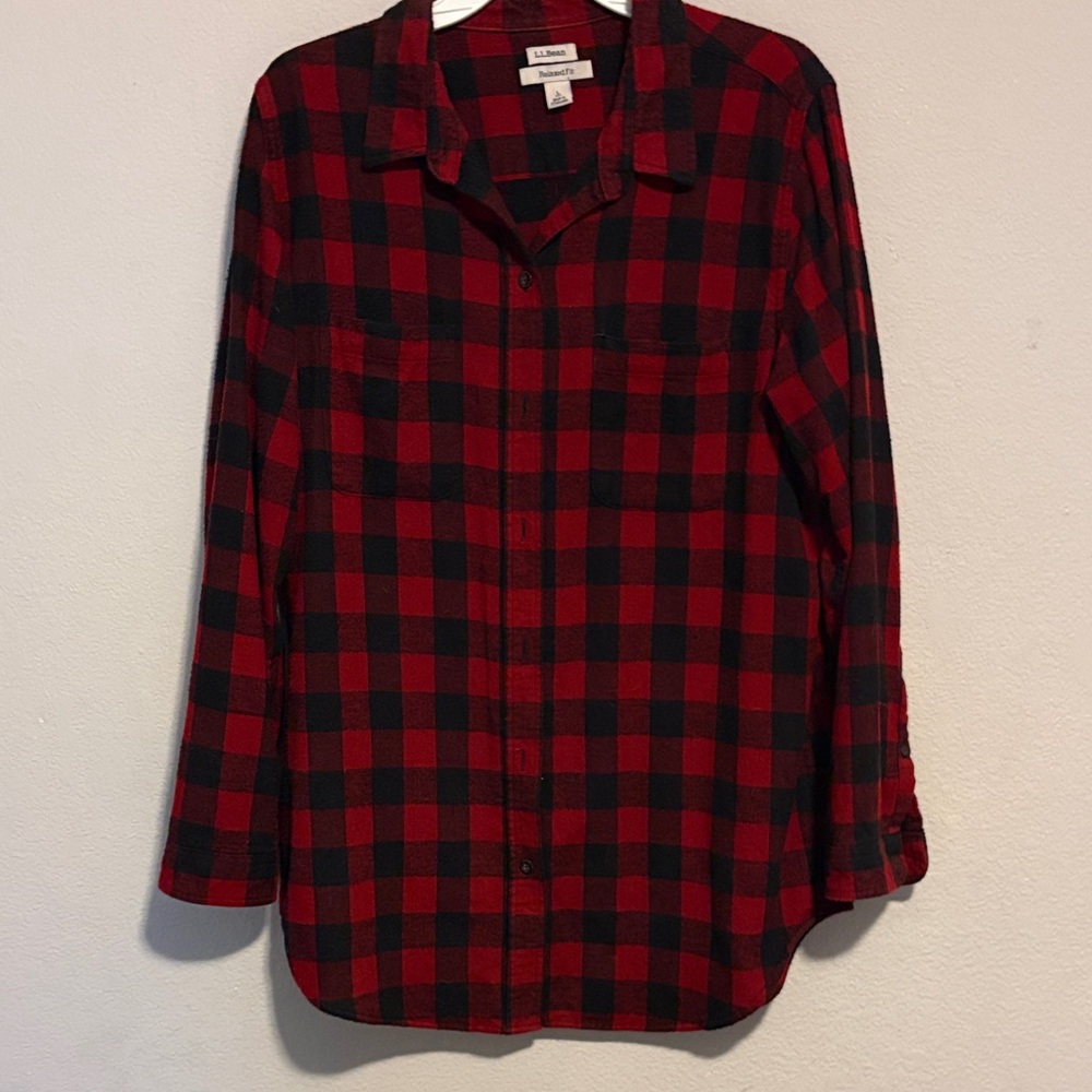 L.L. Bean Red & Black Flannel Shirt 100% Cotton LP